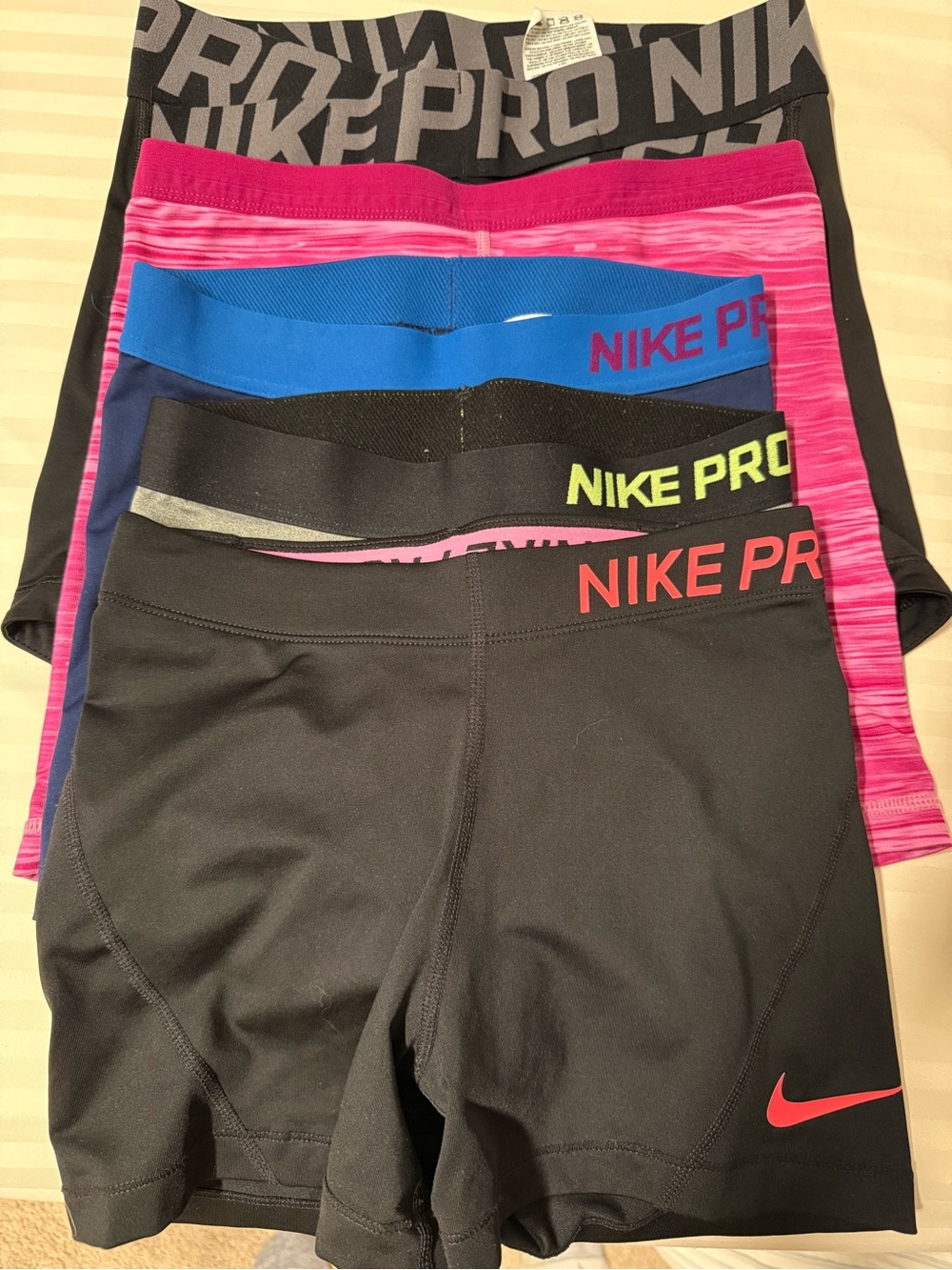 Nike Pro woman’s size S Athletic Shorts in Black, Pink, Blue Bundle of 5